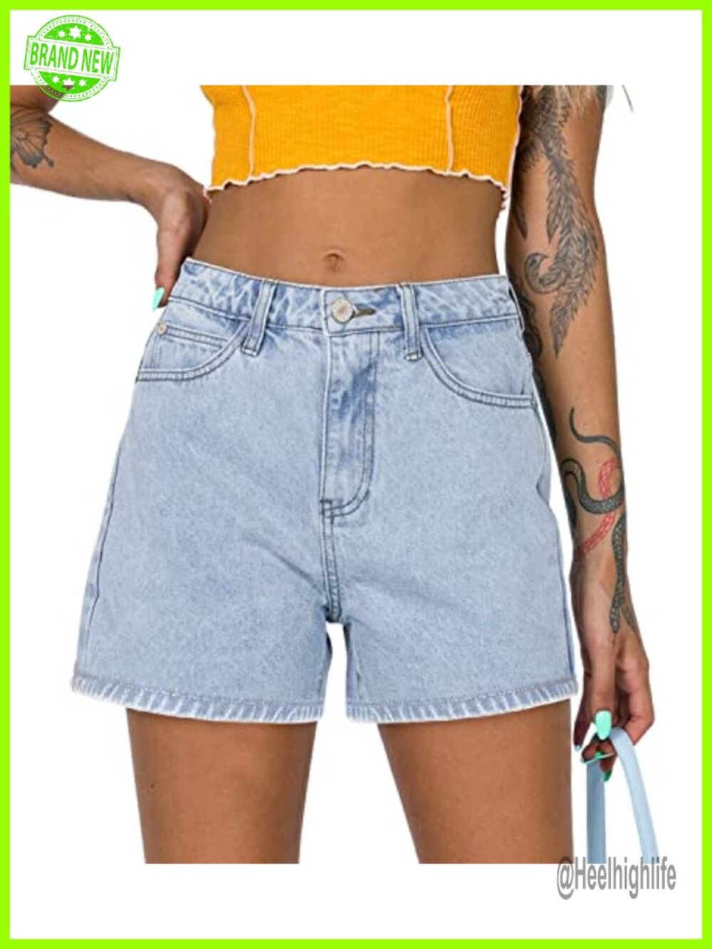 Women's Ripped Denim Shorts Mid Waist with Pockets Casual Stretchy